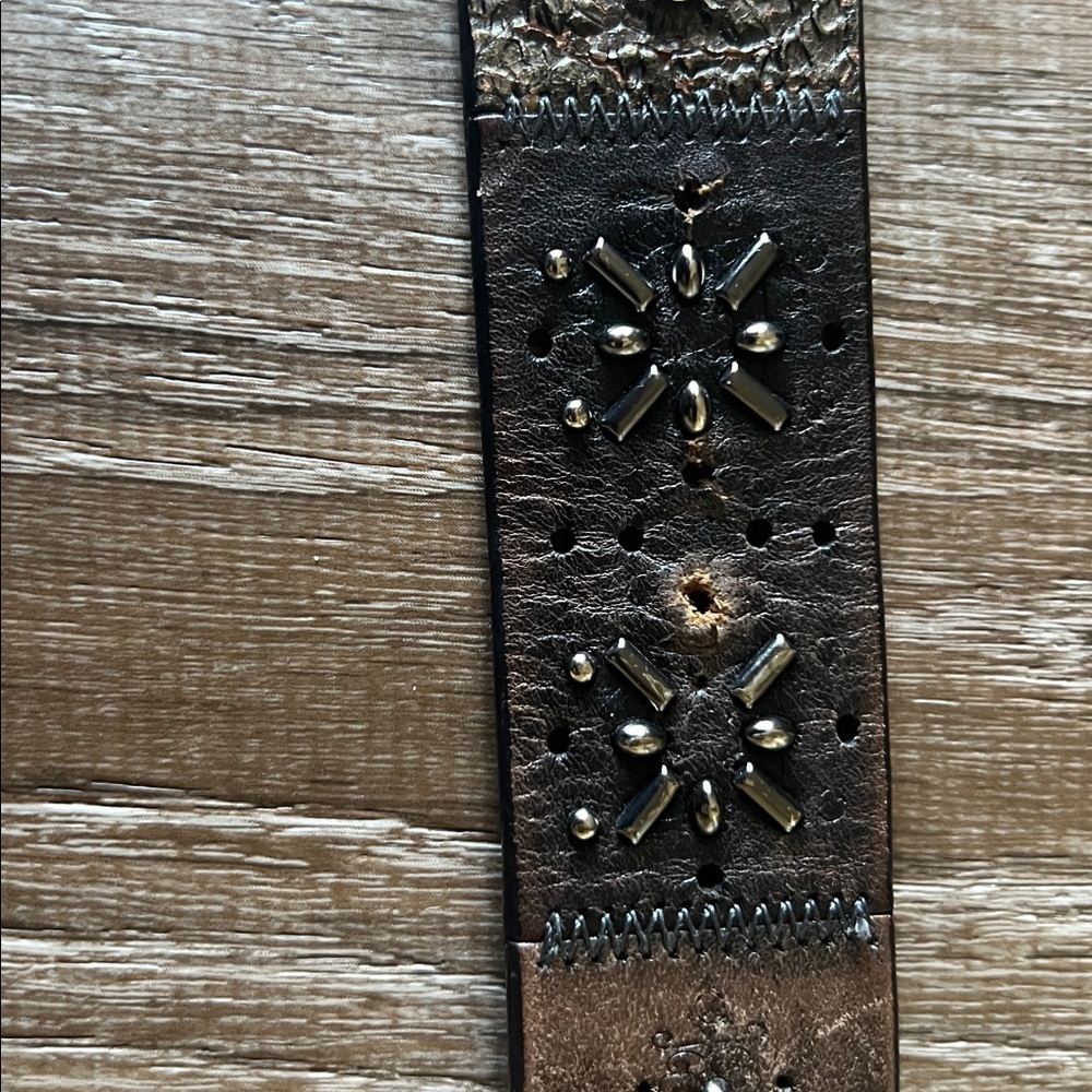 Fossil Metallic Embossed Patchwork Leather Belt Size L - Picture 8 of 9